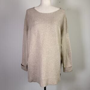 J Jill Cozy Sweater Women's XL Cream Textured Cotton Blend Oversized‎ Wide Neck